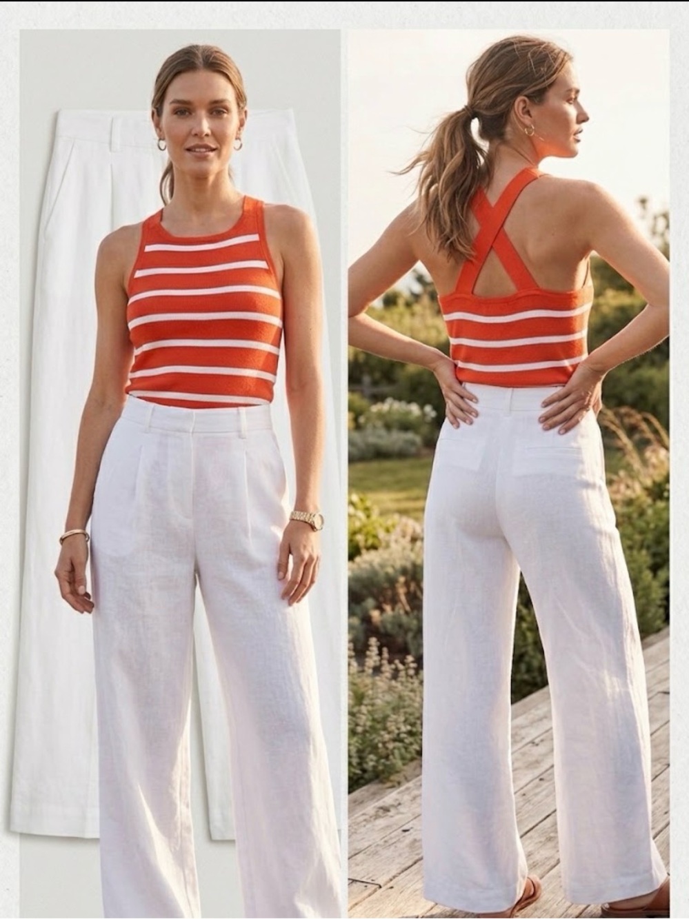 Banana Republic XS Orange & White Striped Knit Tank Top